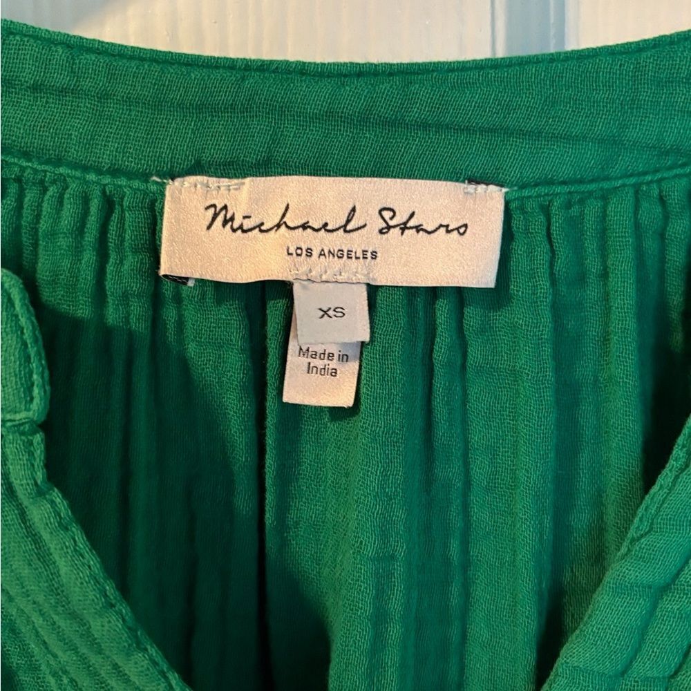 New Michael Stars - sonia tiered gauze long sleeve mini dress - kelly green - Picture 6 of 7